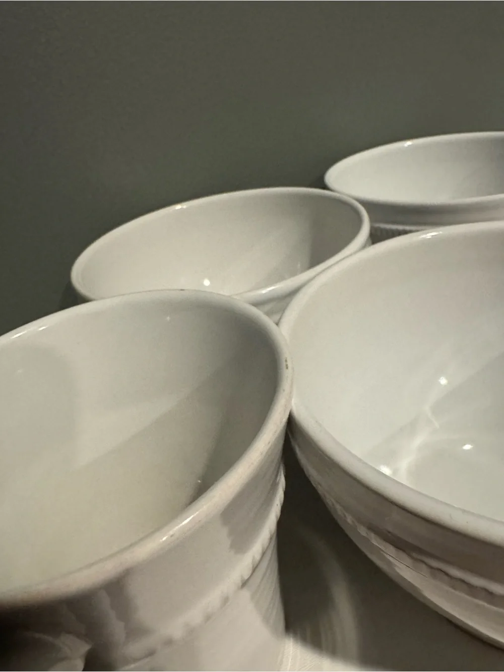 White Ceramic Pottery Barn Dining Bowl and Mug Set - Classic Beaded Design